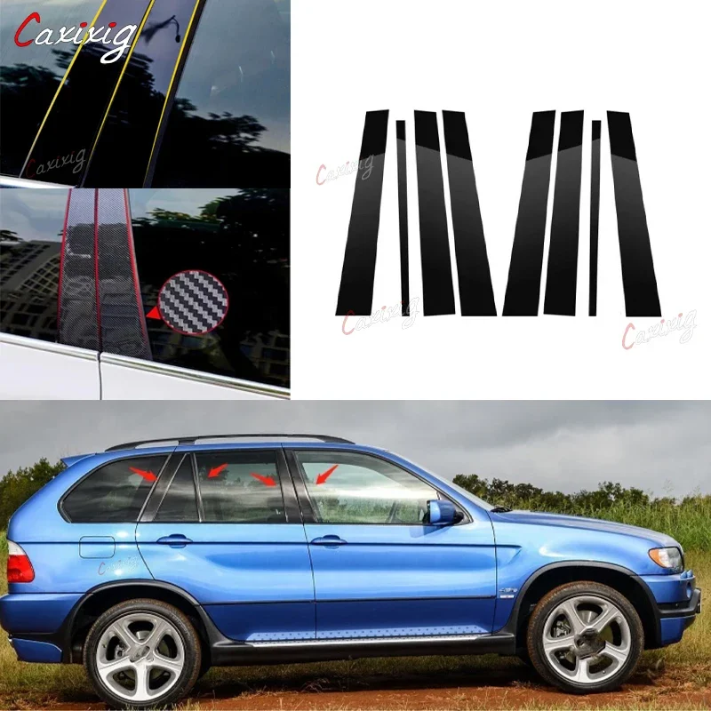 8Pcs Car Door Window Pillar Posts Trim Covers Sticker For BMW X5 E53 2000 2001 2002 2003 2004 2005 2006
