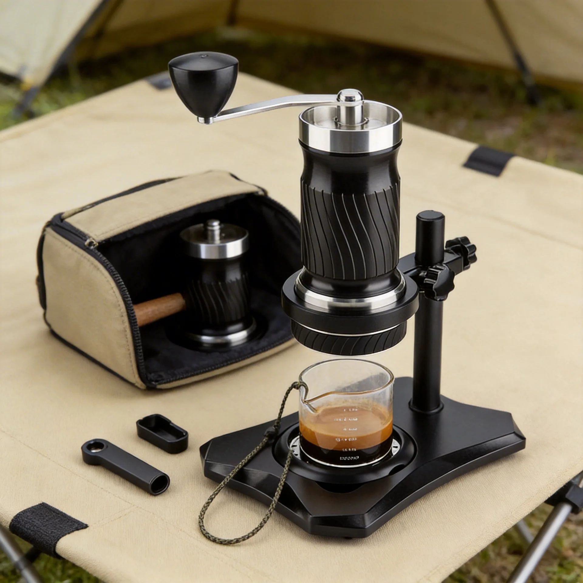 Portable espresso machine, mini hand-crank variable pressure coffee machine, outdoor camping coffee set