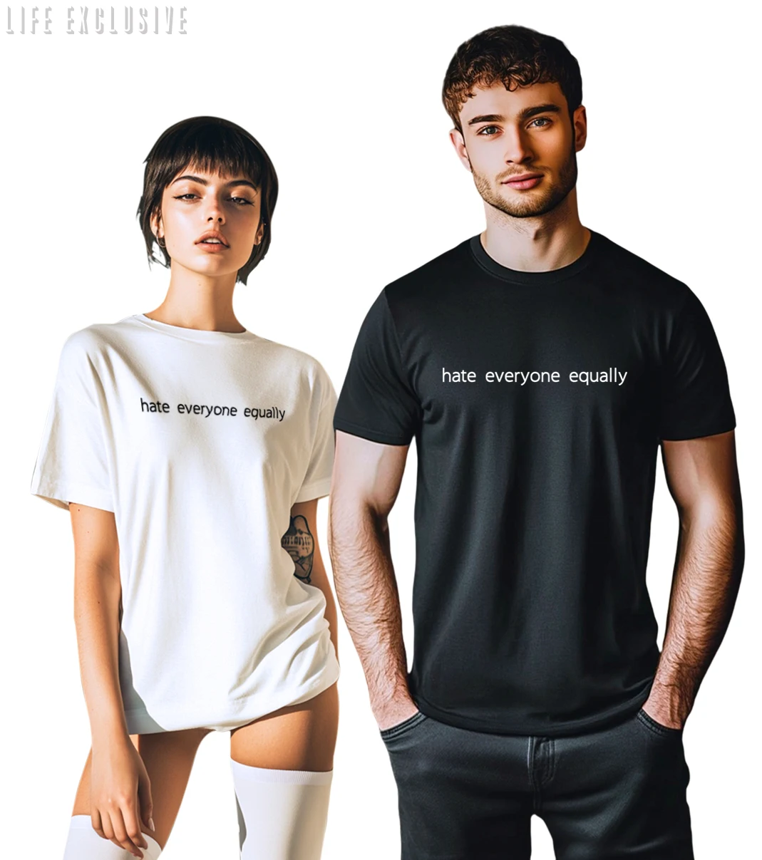 LE T-Shirt Hate Everyone Equally Printed Shirt Cotton Short Sleeve Unisex Tops Tee, Shameless graphic t shirts