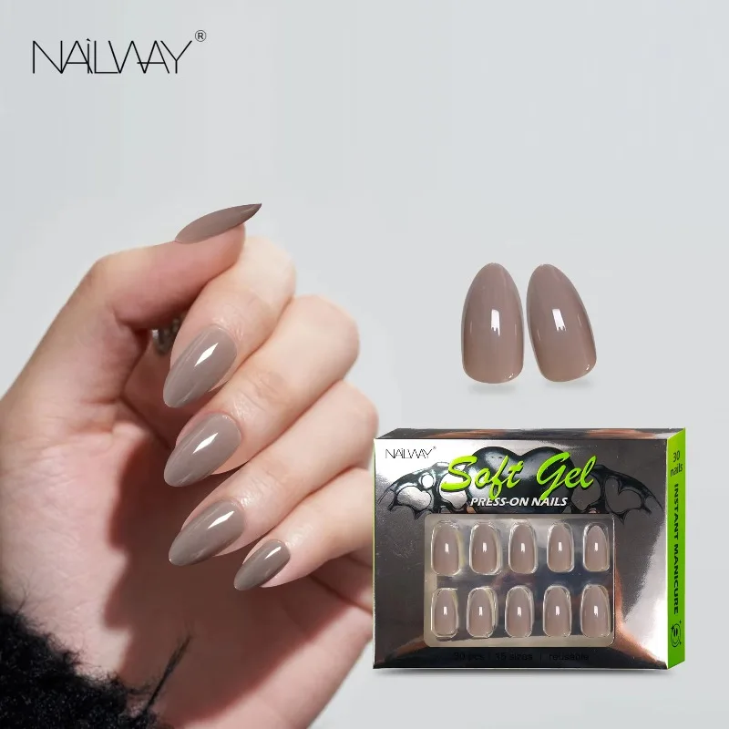 Ladies' Favorite：Wholesale Solid Color 30Pcs Solid Color False Nails Soft Gel/PMMA Press on Nails  Artificial Fingernail