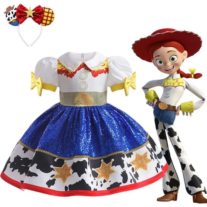 Buzz Lightyear Dress Jessie Girls Cartoon Cow Frocks Halloween Clothes Party Toy Story Vestidos Cosplay Kids Costume