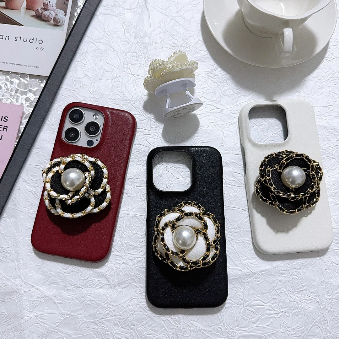 

Luxury Woven chain flower Ring bracket leather Case for iPhone 16 15 14 Phone Cover 13 12 11 Pro MAX Hard Shockproof Back Funda