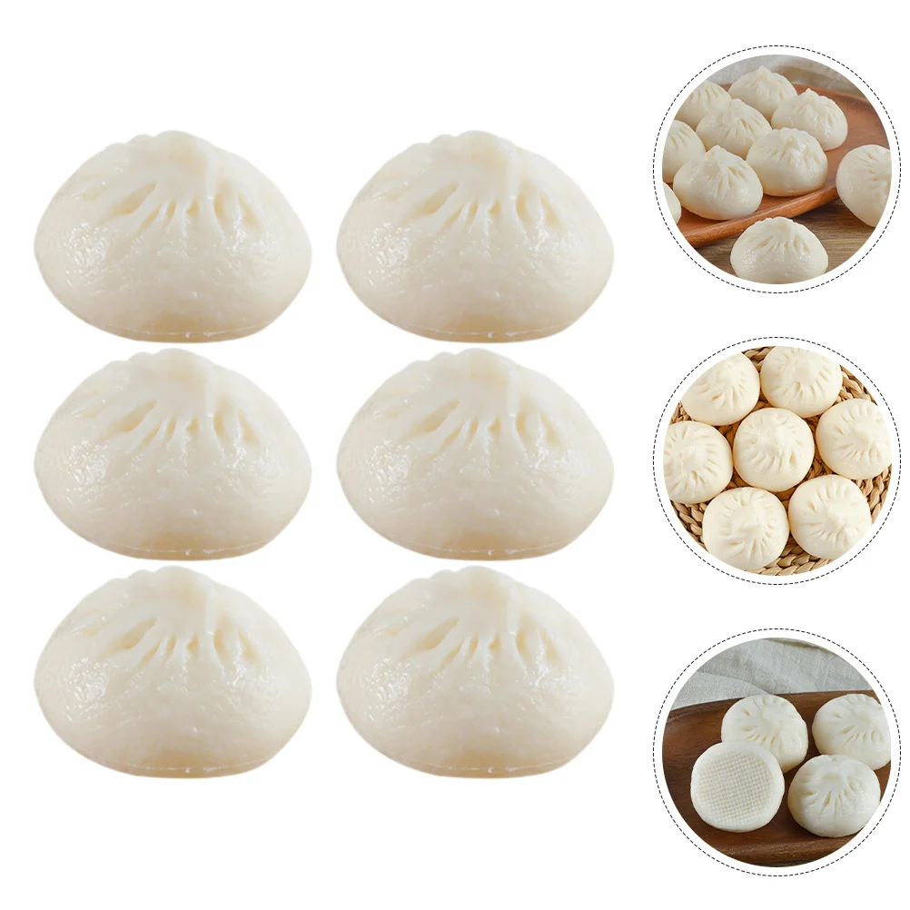 6pcs Simulation Steamed Bun Realistic Chinese Food Decor Pvc Fake Steamed Stuffed Bun For Photography Kitchen Play Accessories