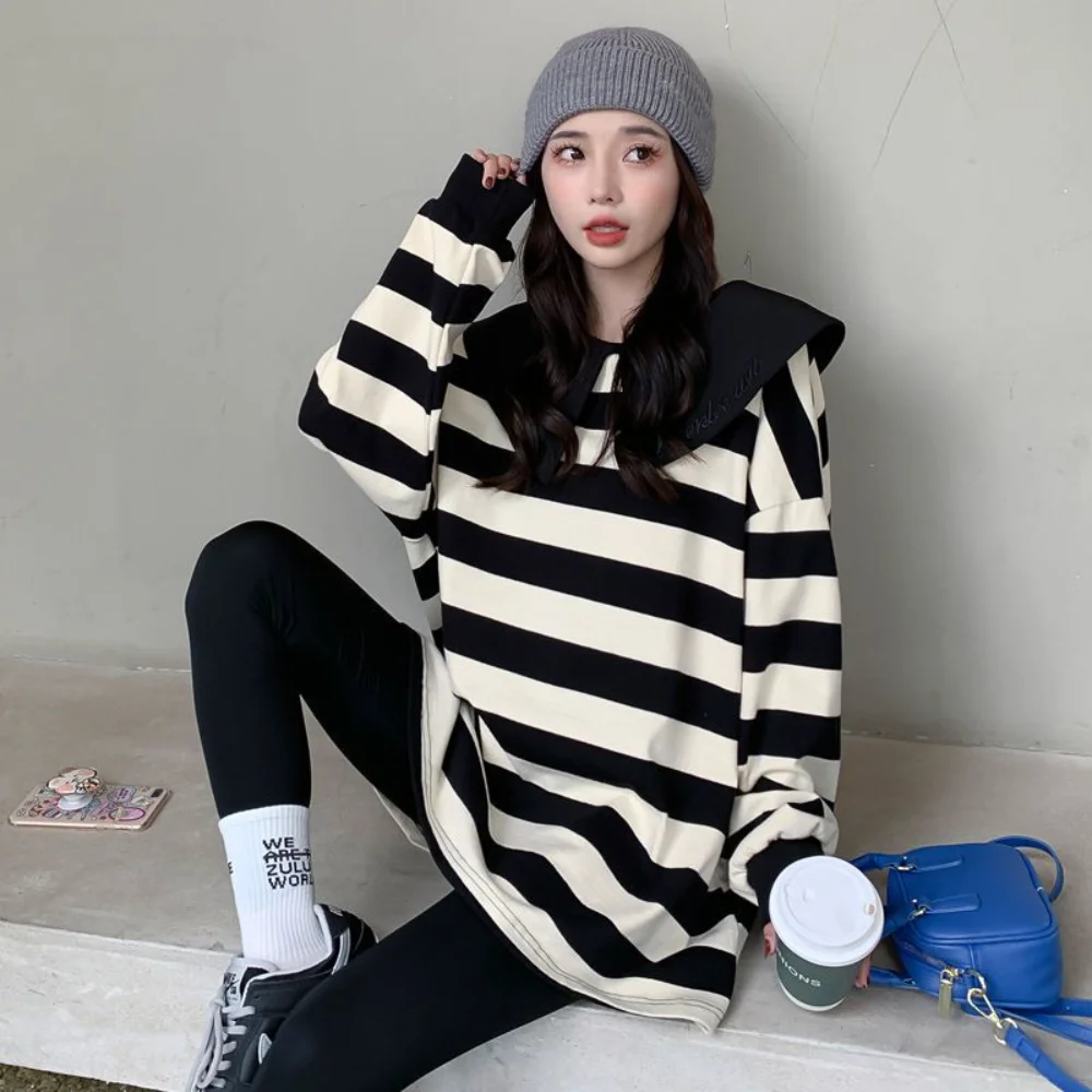 Autumn Maternity Hoodies Pregnant Woman Clothes Stripe Long Sleeve Pullover Shirts Maternity top Loose Pregnancy photoshoot tops