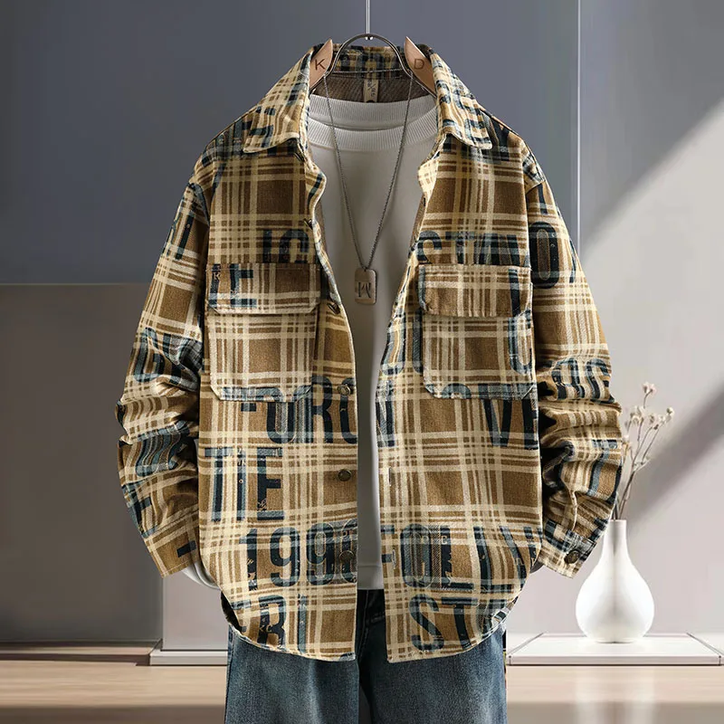 

Casual Loose Cotton Workwear irt for Men Spring Autumn Seasonal New Sle Loose Fit Long Sve Printed Casual irt