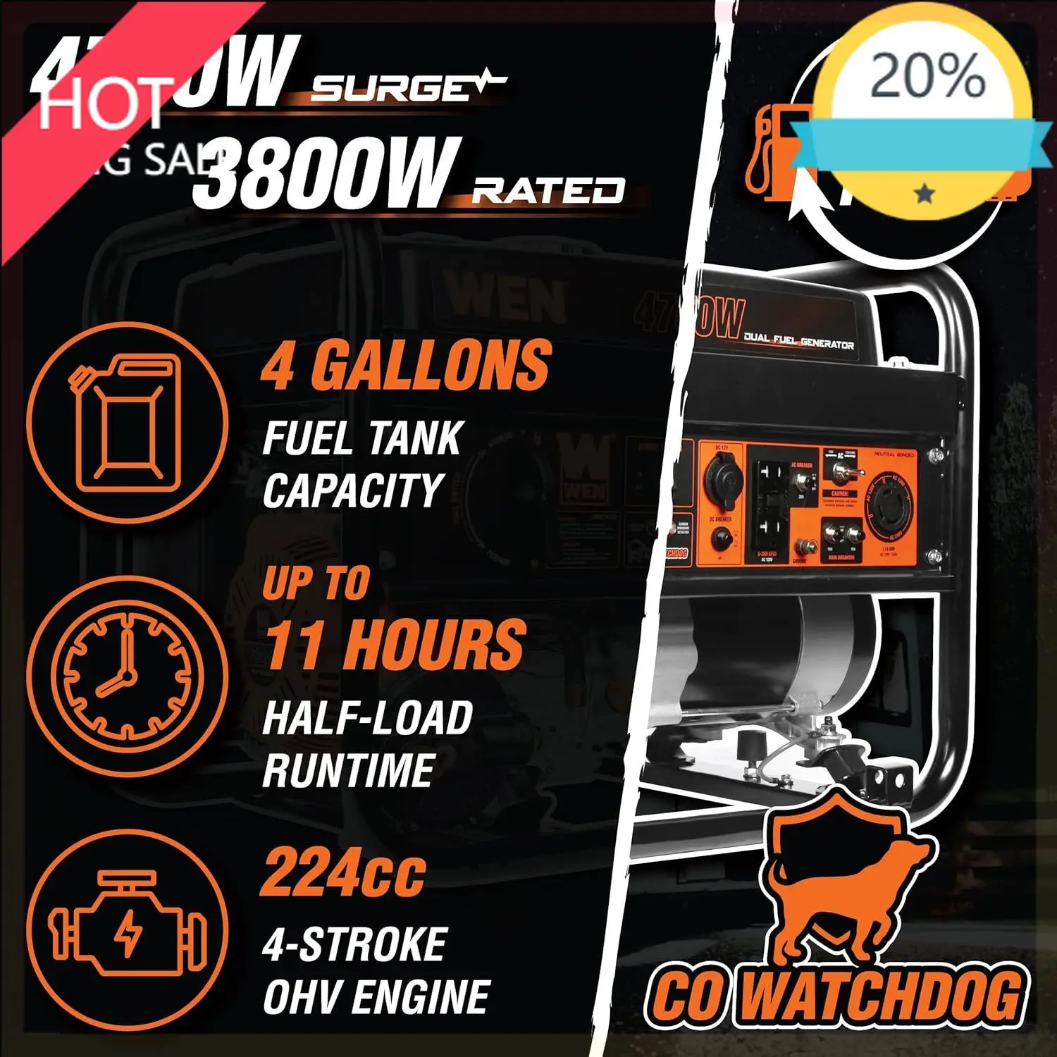 

(XMSJ)DF472X 4750-Watt 120-Volt/240-Volt Dual Fuel Portable Generator with CO Shutdown SensorUB