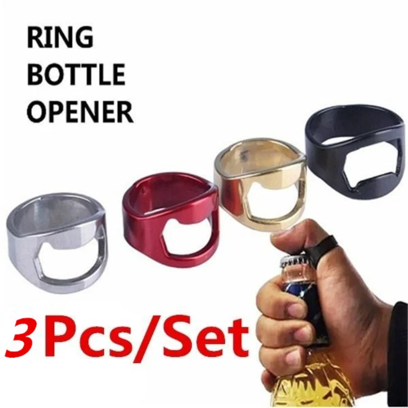 New 2026 Creative Finger Ring Bottle Opener 3Pcs Set Stainless Steel Versatile Bar Beer Tools Kitchen Supplies Color Random