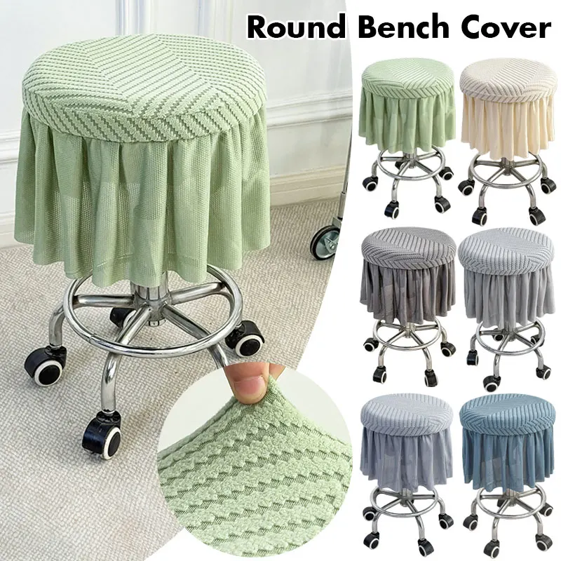 

Round Stool Cover with Skirt Hem Universal for All Seasons Chair Cover Swivel Chair Non-slip Elastic Full-Coverage Protect Case