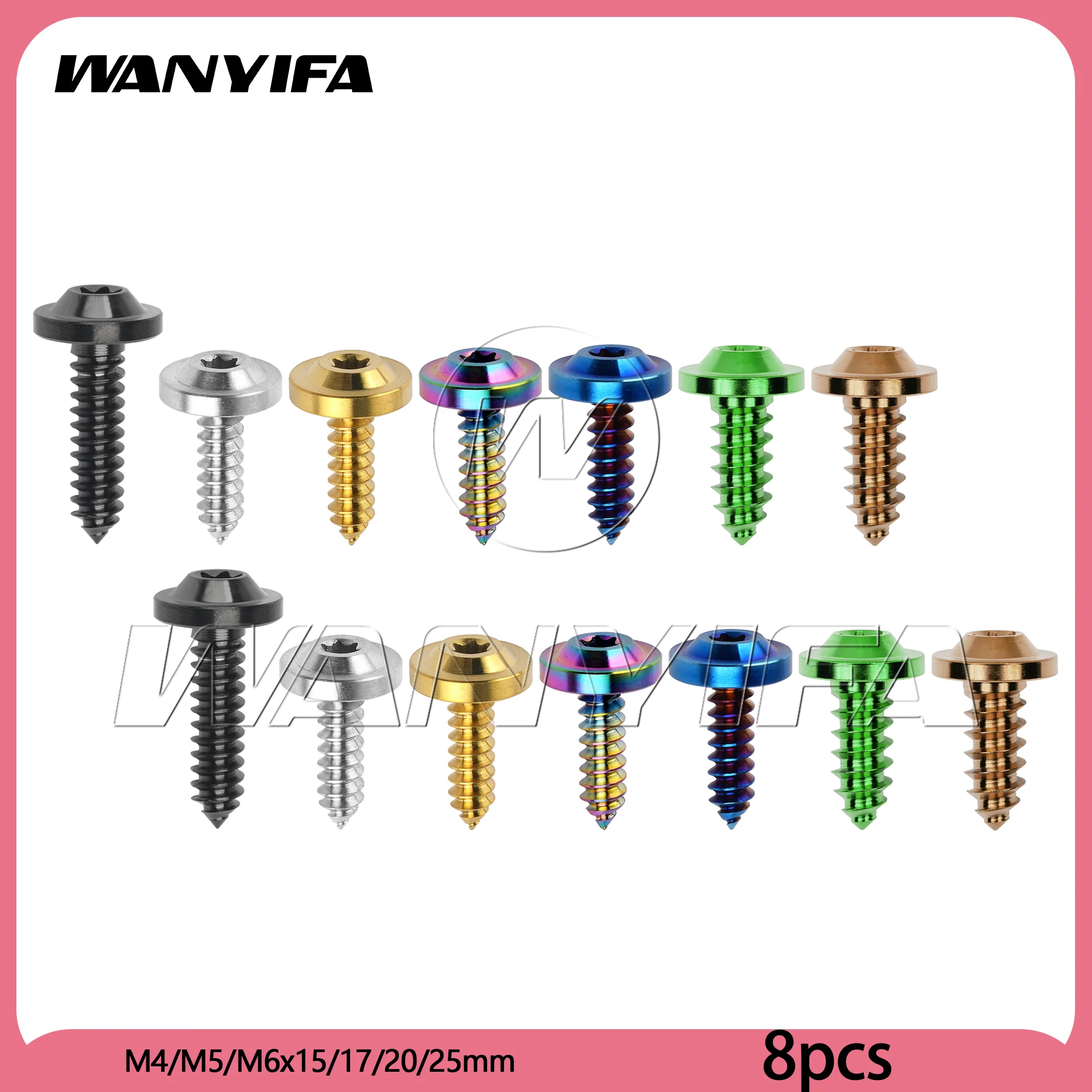 

Wanyifa 8pcs Titanium Bolts M4/M5/M6x15 17 20 25mm Self Tapping Torx Head Screws for Bike Motorcycle Car Boat Ti Fasteners