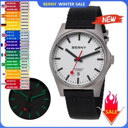 Reloj mecánico BERNY de titanio para hombre, reloj automático clásico informal ligero para ferrocarril, reloj de pulsera luminoso de zafiro de 10ATM