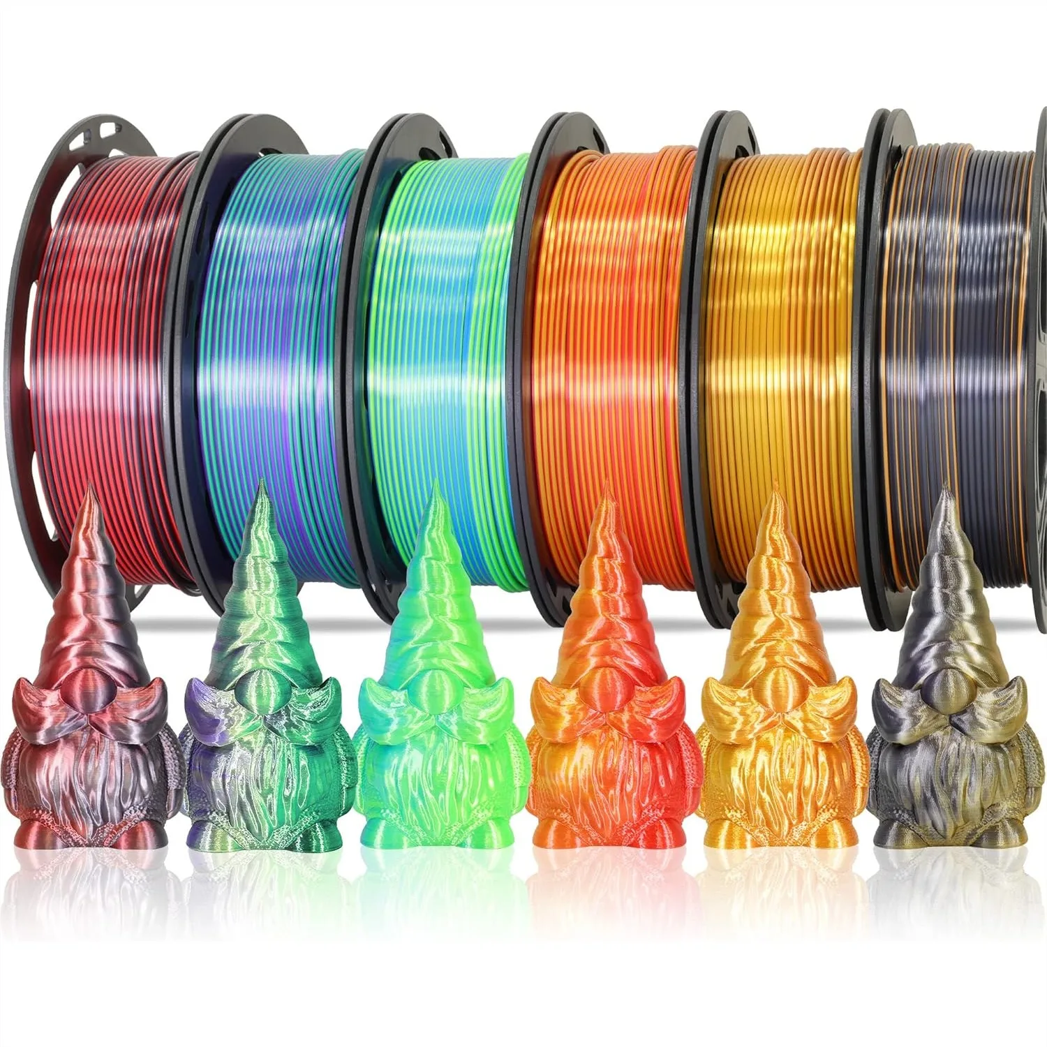 

6 Spools Dual Color Silk PLA Filament Bundle 1.75mm, 3D Printer Filament Multicolor Pack 1.5kg, Silk Shiny