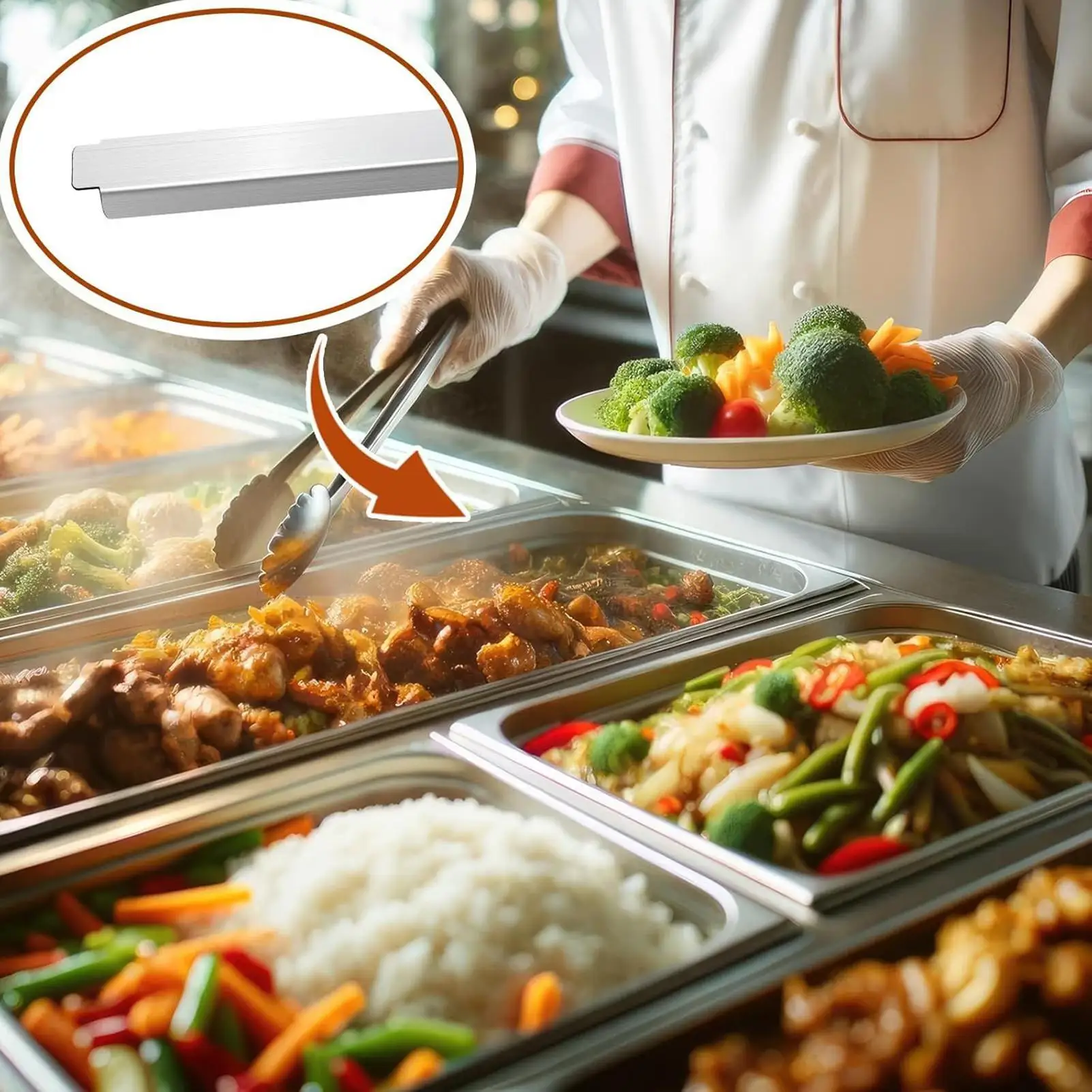 

Stainless Steel Adaptor Bar 8 Pieces Stainless Steel Hotel Pan Cooler Divider Food Service Accessories Heat-Resistant For