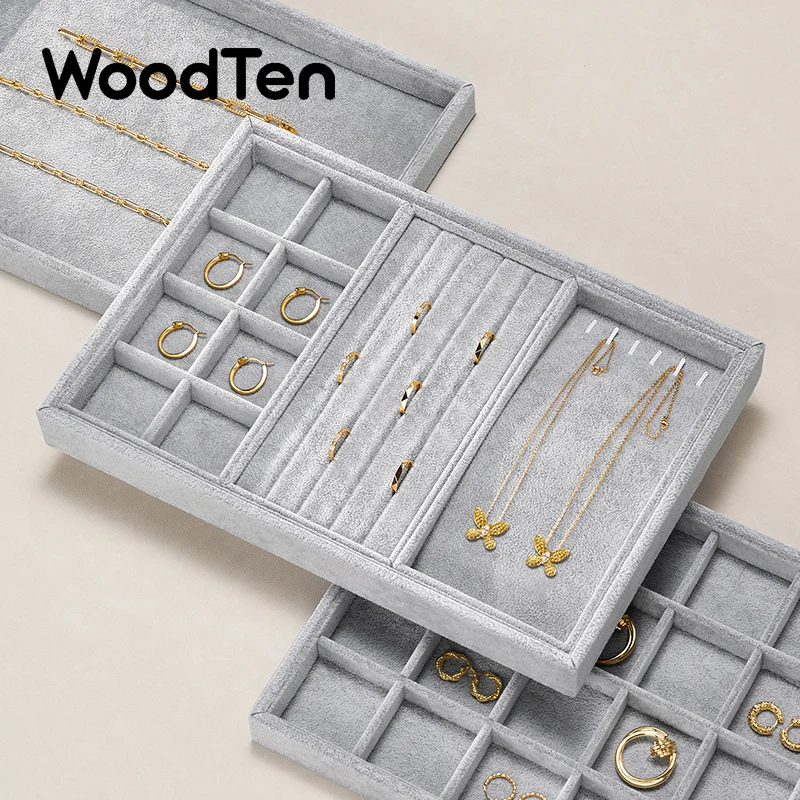 

Подставка-органайзер WoodTen Velvet для ювелирных украшений: поднос для колец, серег, ожерелий, браслетов, часов, штабелируемый