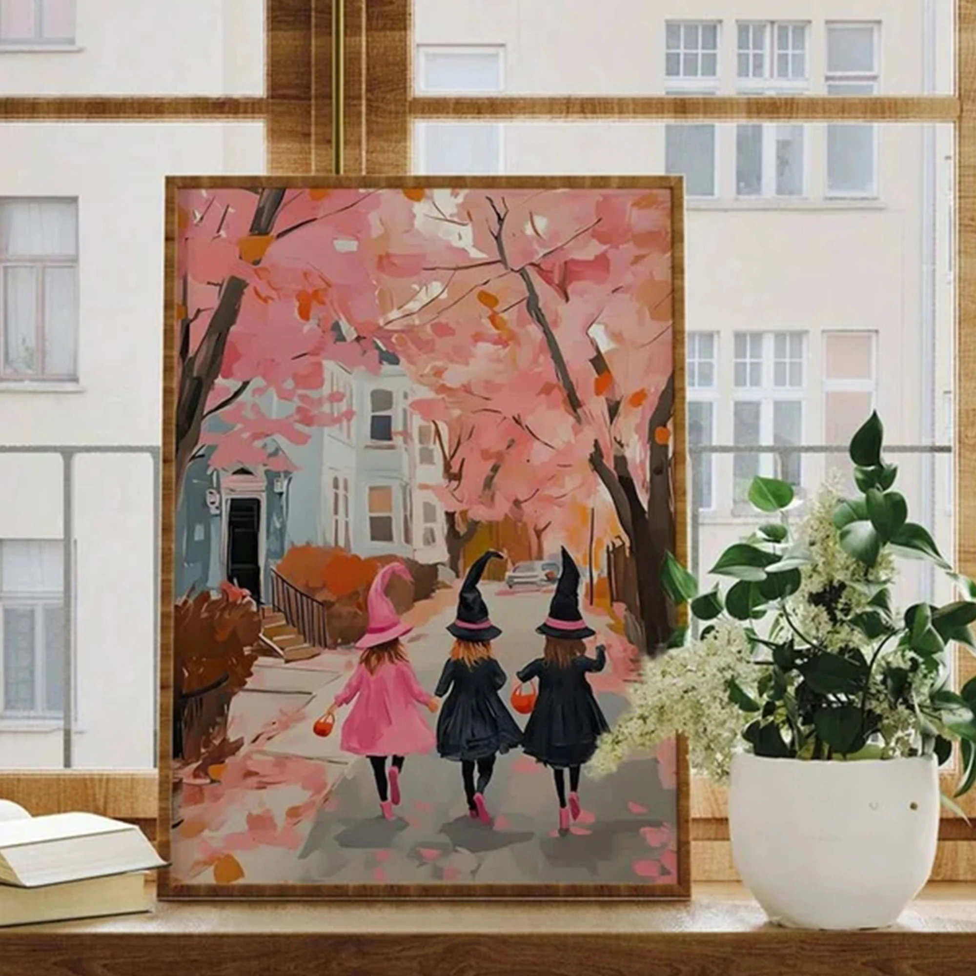Modern Pink Kids Halloween Witch Wall Art Print Canvas Painting Poster Picture For Living Room,Bedroom Home Decor view 3