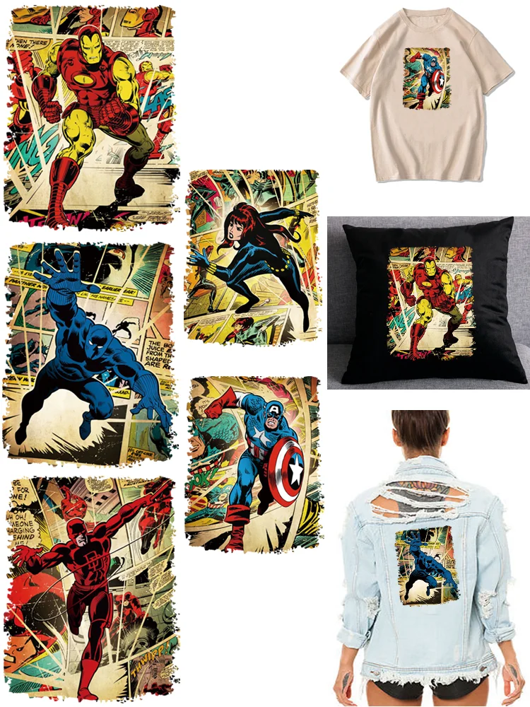 Retro-Stil Disney-Held Captain America Thermoaufkleber für Kinder Aufnäher für Kleidung Bügelanwendungen