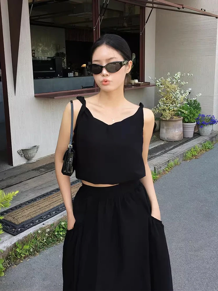 

Summer New Sle Vaion Vibes Knot Top Women's Set with A-Line Skirt Ele Umbrella Skirt Ensemble Faionable Two-P...