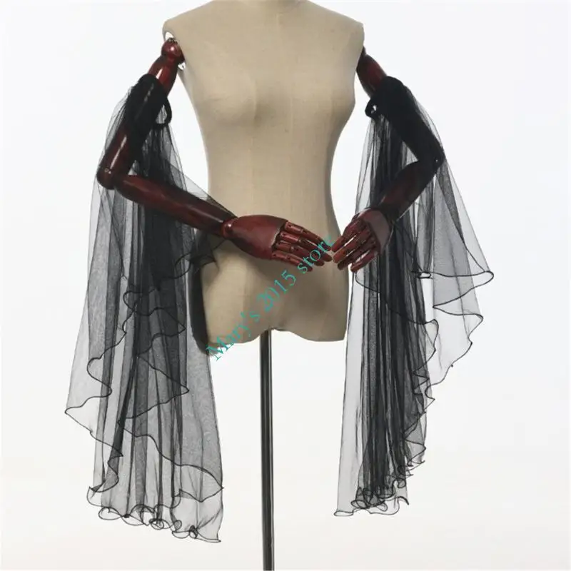 

E15F Women's Victorian Long Tulle Sleeves Gothic Black/White Detachable Sleeves Vampires Witch Cosplay Costume Props