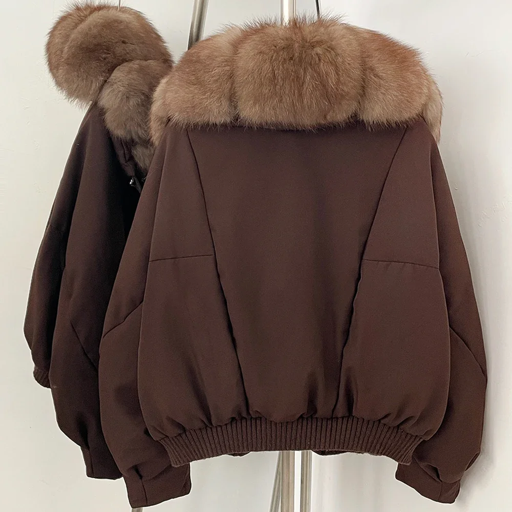 OFTBUY Daunen-Bomberjacke Neue Luxus-Waschbärpelz-Pufferjacke Damen Großer Echter Fuchspelzkragen Daunenjacke für Frauen – Detail 15