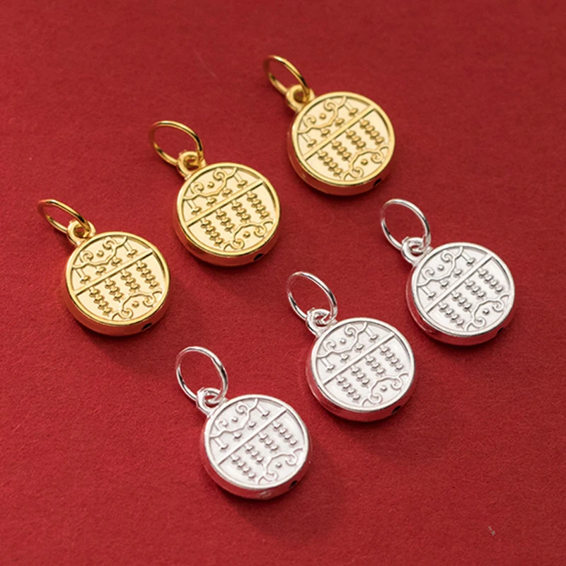 1pc/Lot 925 Sterling Silver Chinese Lucky Abacus Circle Charms 12mm Unisex Decoration Jewelry Pendants DIY Bracelets Necklace