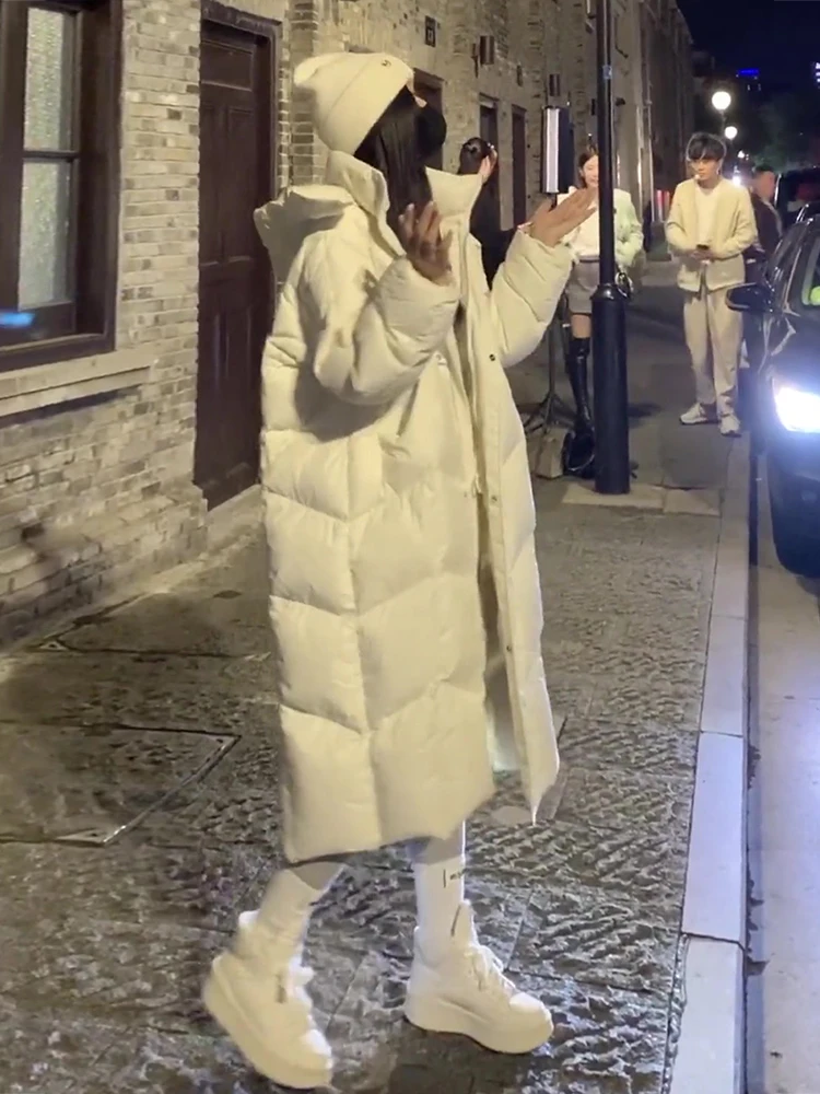 Invierno Thiened cálido largo con capucha blanco Du down Jaet mujer Faion prendas de vestir exteriores Daidamfang Commute Sle Abrigo acolchado