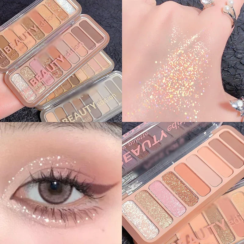

Pearlescent 9 Color Eyeshadow Palette With Fine Sparkle Matte Finish Delicate Texture Long Lasting Not Easy To Fade Professional