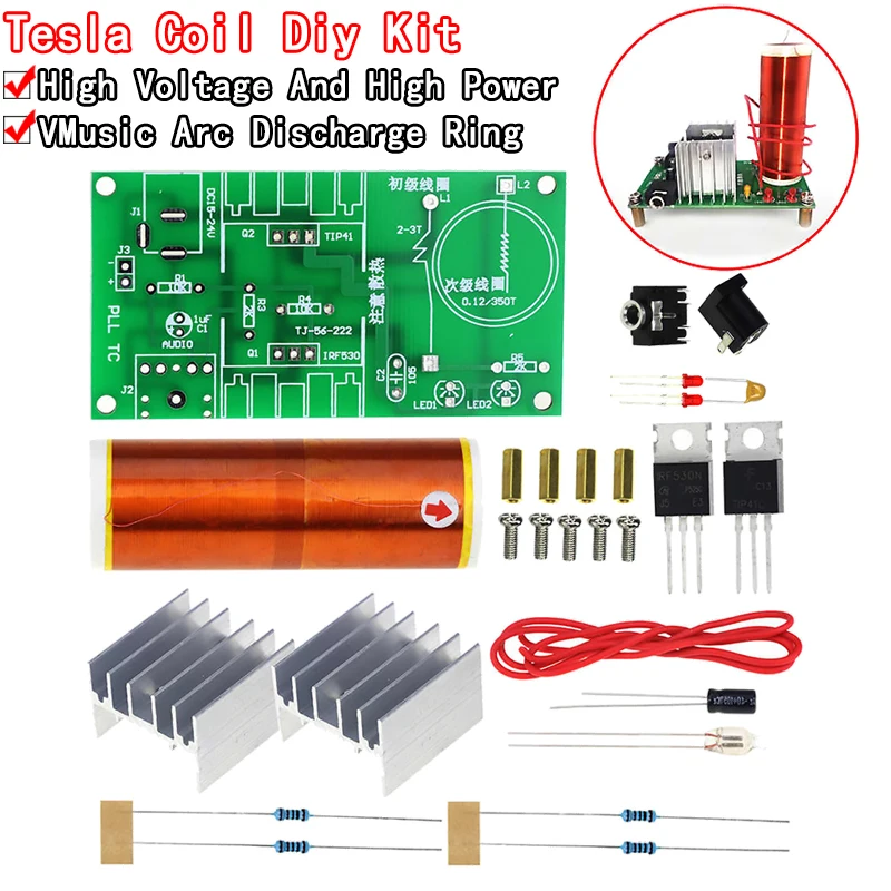 1 Set Mini Tesla Coil Kit 15W Mini Music Tesla Coil Plasma Speaker Tesla Wireless Transmission DC 15-24V DIY Kits