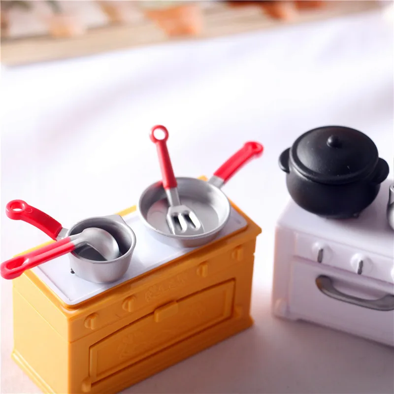 Miniature Dollhouse Kitchen Cooking Tools Set Pot Colander Hearth Oven Dolls House Kettle Toys for Tiny Tea Party Accessories