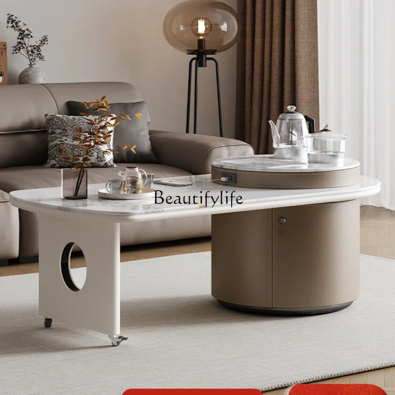 

56The coffee table is a modern simple and rotatable small apartment with a high sense of microcrystalline stone coffee table