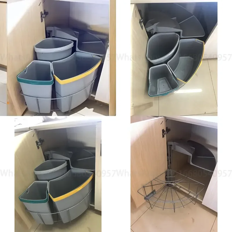 Plastic Cabinet Mounted Trash Can Under Sink Fan Shaped Kitchen Garbage Bin for Space Saving Hidden Cabinet Storage