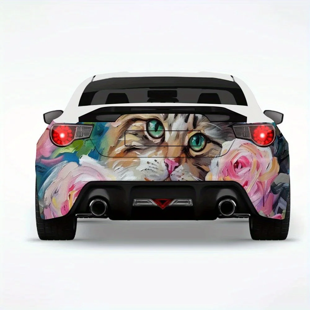 

Автомобильная наклейка с изображением кота и розовыми розами, виниловая наклейка на заднюю часть автомобиля, водонепроницаемые самоклеящиеся виниловые наклейки для хвоста и бампера автомобиля, деко