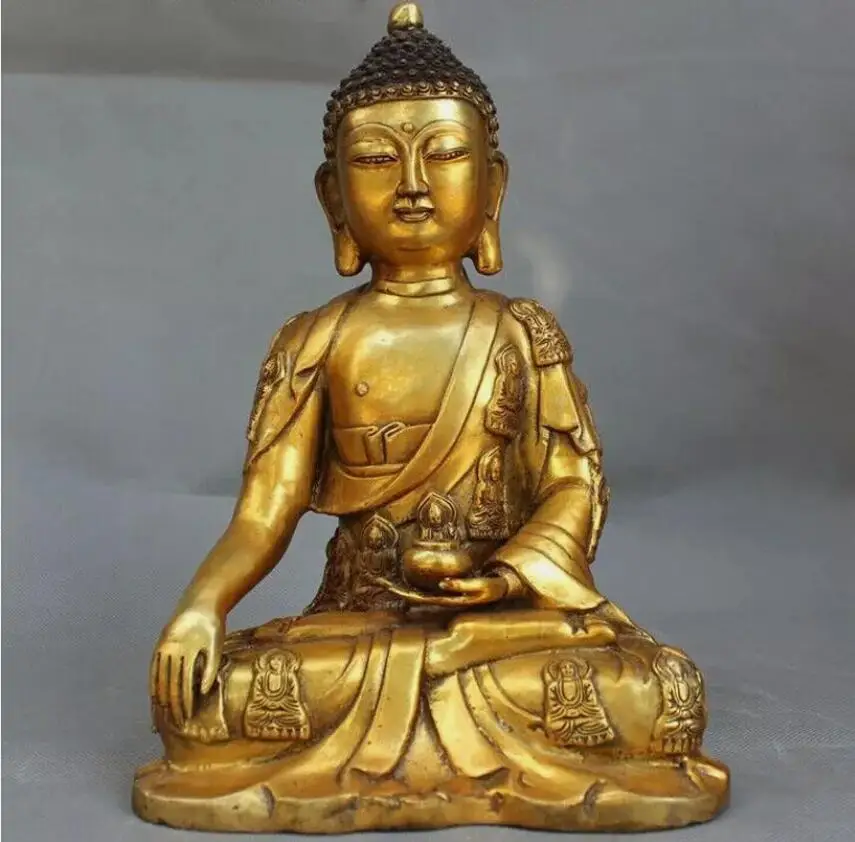 

12" Old Tibet Buddhism bronze gilt sakyamuni Shakyamuni Tathagata buddha statue