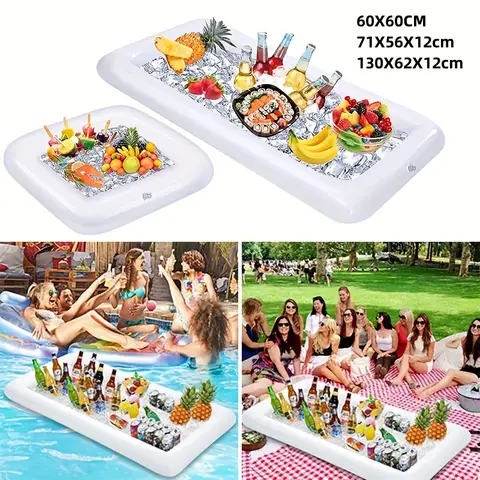 Inflatable Serving Bar Salad Ice Tray Summer Floating Tray Ice Bar Food Beverage Cooler For Indoor Outdoor Picnic Pool Beach