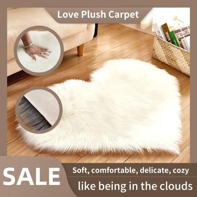 Plush Carpet Love Heart Shape Imitation Wool Bedroom Coffee Table Living Room Shag Carpet Simplicity Solid Color Cute Style