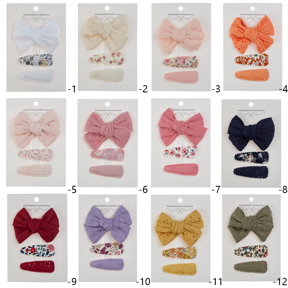 3Pcs/Set Vintage Baby Girl Hair Clips Cute Cotton Bows Embroidery Floral Print Hair pins Cute Bobby Pin Hair Accessories