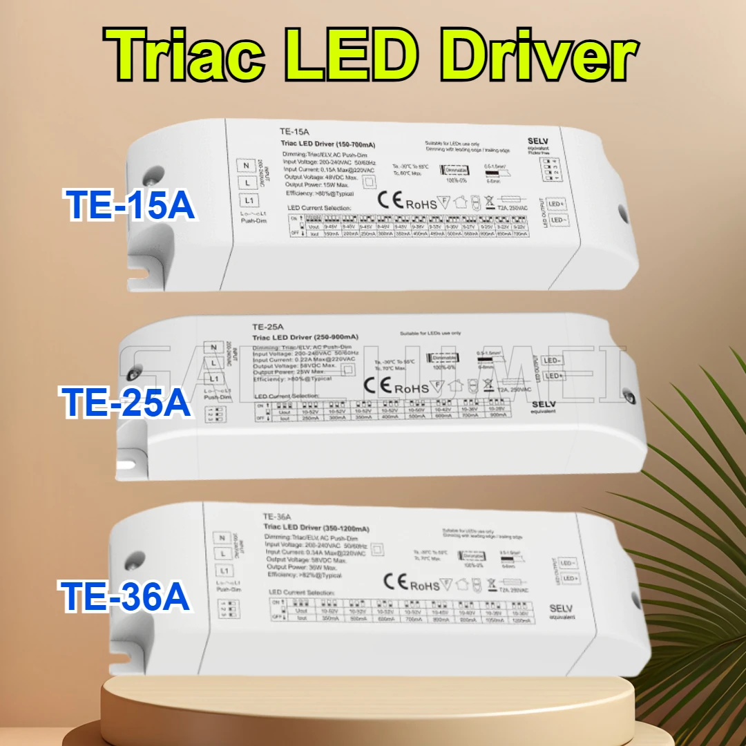

Triac LED Dimming Driver TE-15A/25A/36A Skydance 200-240V Input,Output 15-36W 150-1200mA Constant Current Triac Dimmable Driver