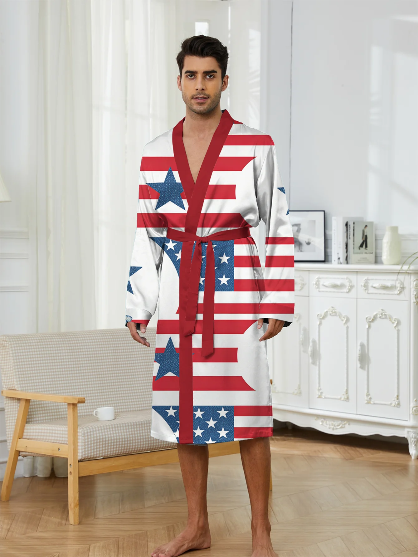 2026 new men's 3D digital full body spring and autumn style lightweight, fast drying, skin friendly home nightgown