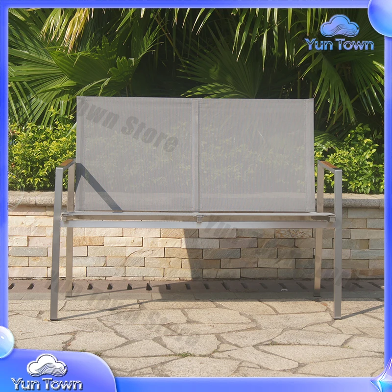 All Weather Outdoor Luxury Stainless Steel Fabric Mesh Sling Patio Garden Bench