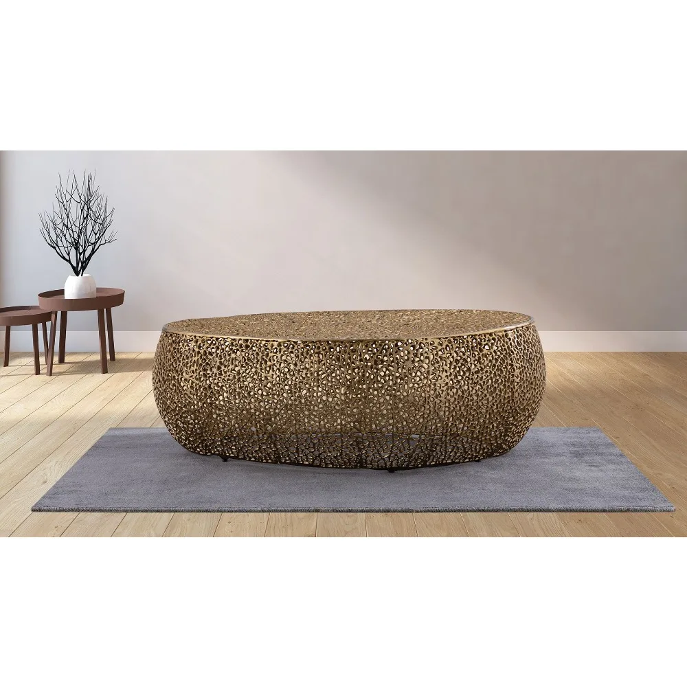 

Oval Coffee Table Gold,Elegance in Design Sturdy Aluminum Frame Customizable Finishes Functional Centerpiece ,Café Tables