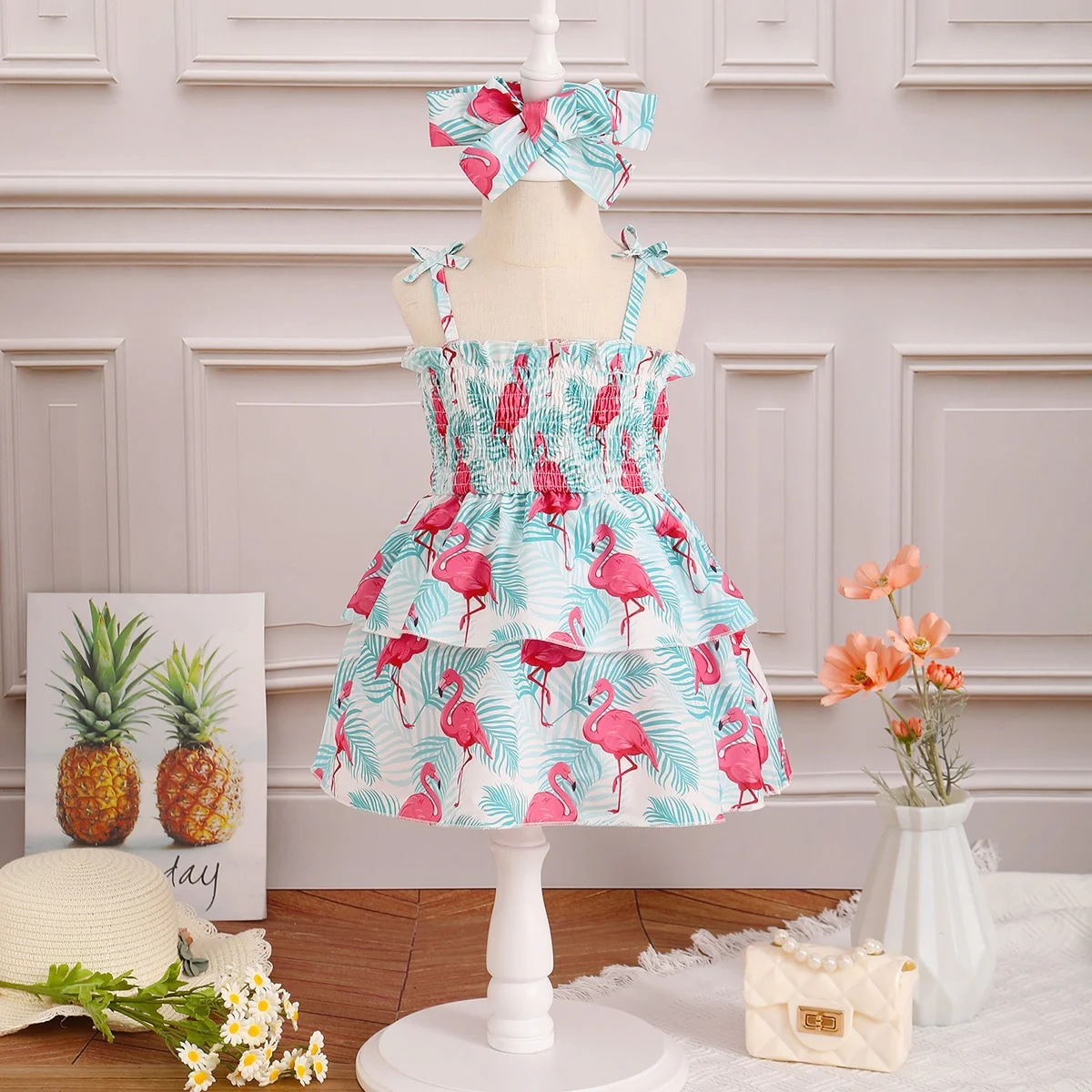 0-2 Year Old Baby Girl Summer Fashion Print Camisole Dress With Headwear