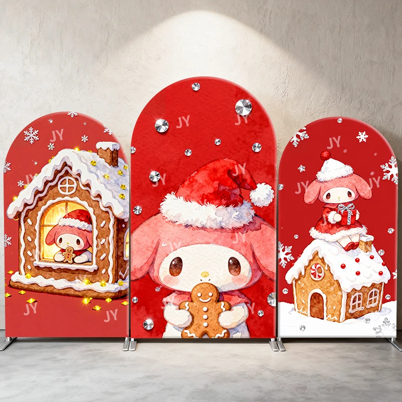 Fondo de arco My Melody, suministros de decoración navideña de Sanrio para celebración, fondo fotográfico, fiesta de invierno
