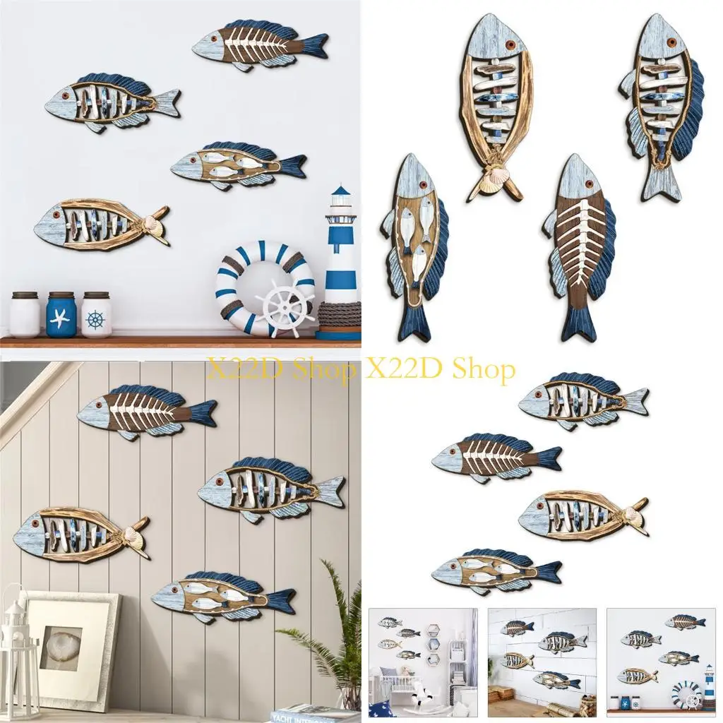 

X22D 4 шт., деревянные настенные художественные украшения ручной работы в стиле рыбы для прихожей, интерьера прихожей
