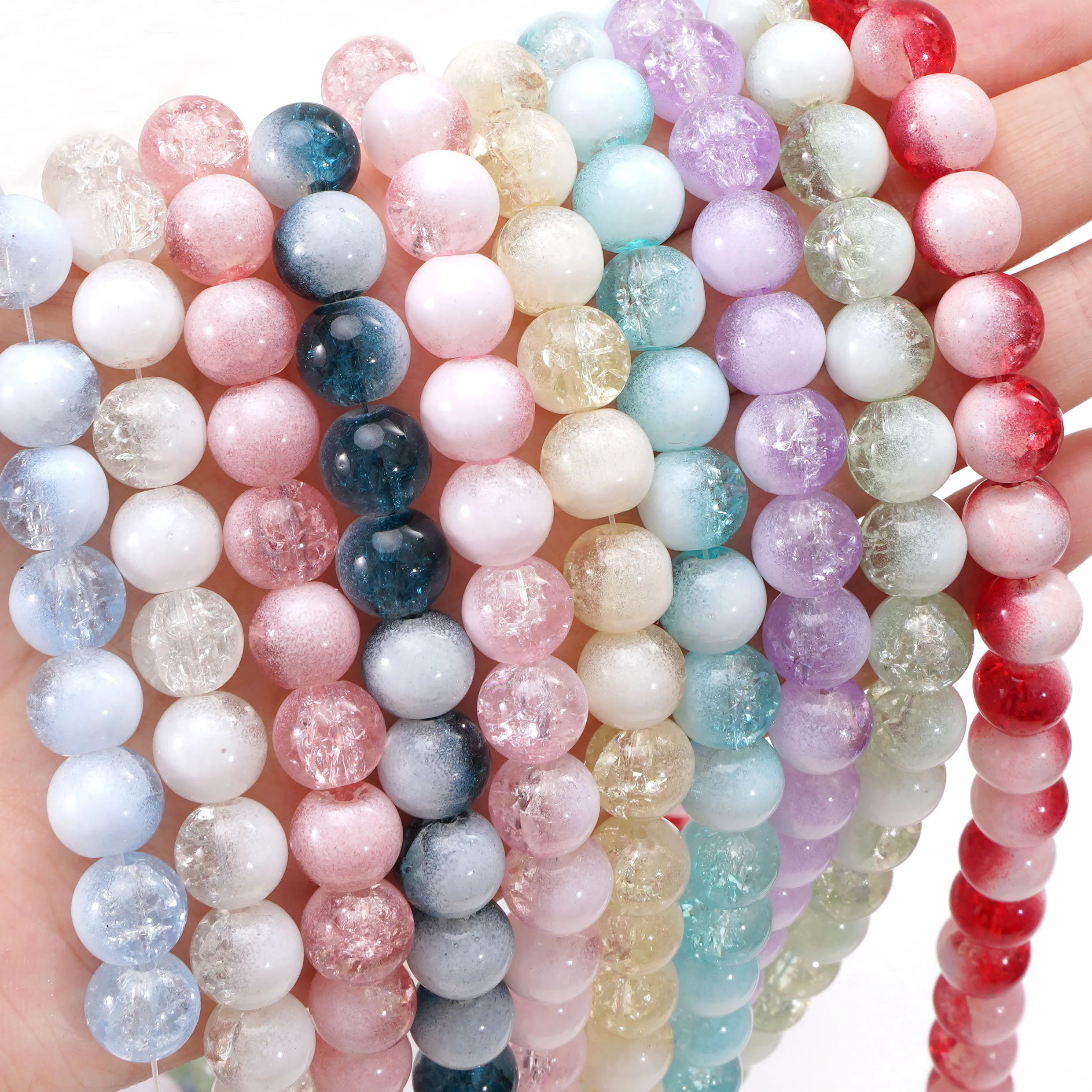 8/10mm 20/30pcs Crackle Glass Beads Round Stained Color Loose Spacer Beads For DIY Earring Bracelet Necklace Jewelry Making