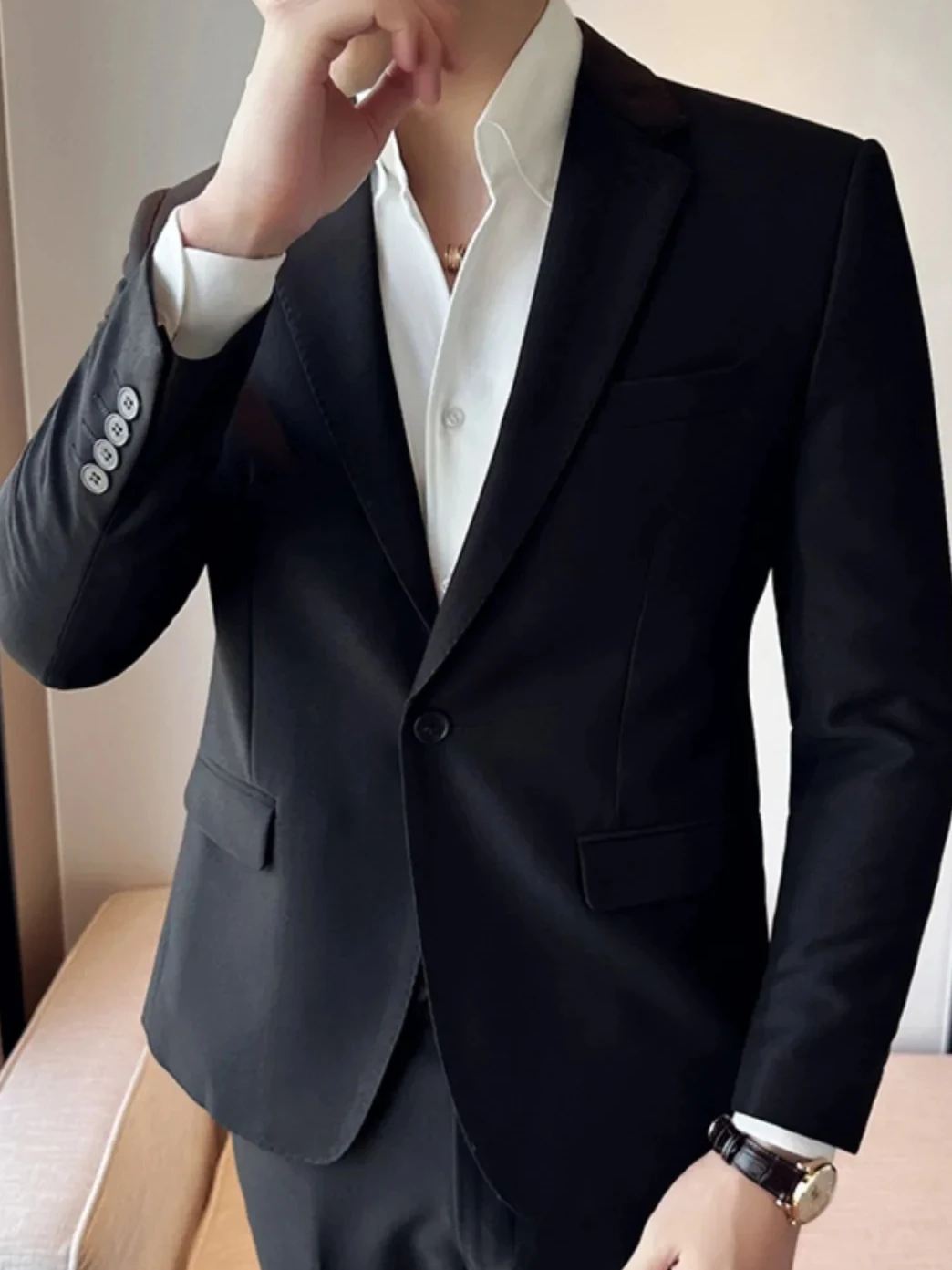 

High Quality Autumn Casual Business Blazer Jacket Men Korean Fashion Slim One Button Blazers Office Social Wedding Dress Coat