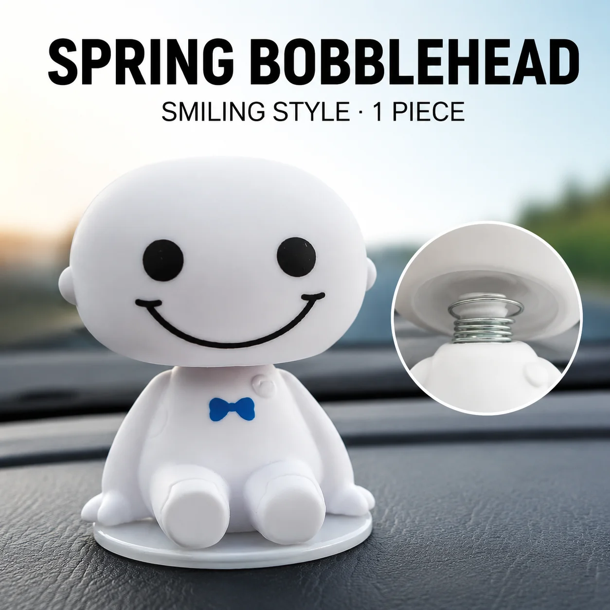 1Pc Cute White Robot Spring Bobblehead Doll Car Dashboard Ornament Shaking Head Figure Interior Decoration Auto Accessories