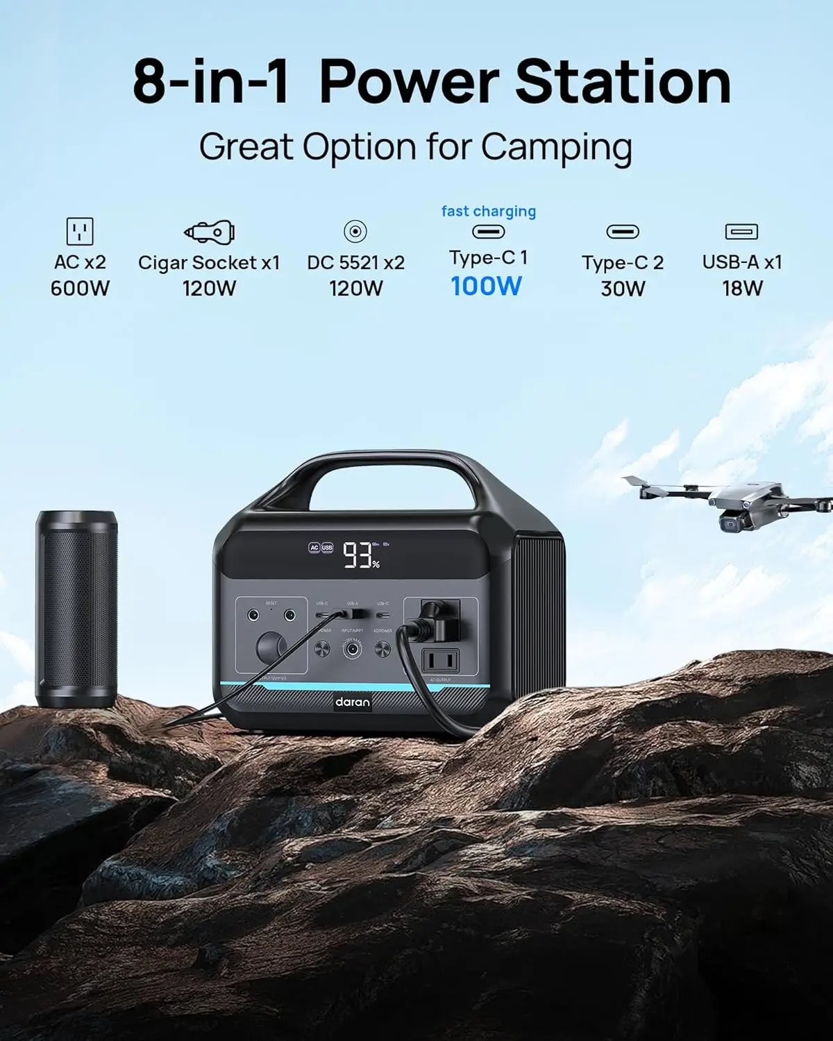 

Factory Cost Portable Power Station 600W(1200W Surge) - 288Wh(90,000mAh) Solar Generator LiFePO4 Battery with AC DC Outlets