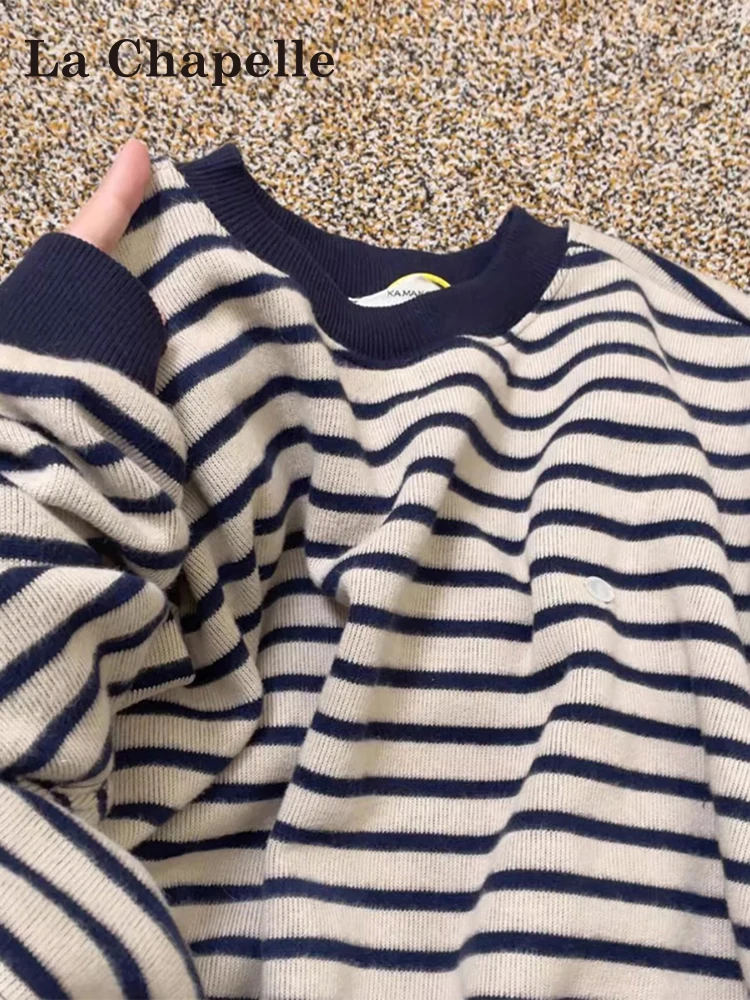 كنزة نسائية فضفاضة كبيرة الحجم بنمط أمريكي عتيق مخطط، ملابس داخلية محبوكة للخريف، تصميم جديد