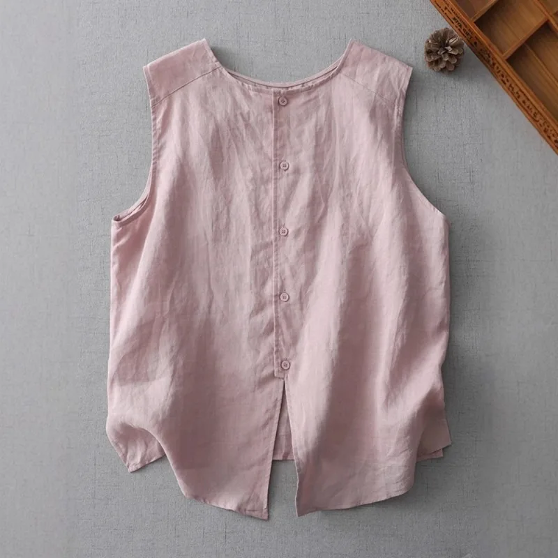 Nuova camicia gilet nera bianca concisa Camicia estiva da donna sottile casual senza maniche ampia Camicetta in cotone e lino