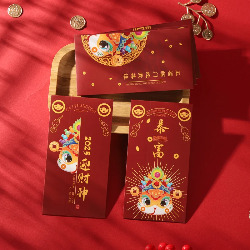 6Pcs Red Envelope Chinese Traditional Spring Festival Red Packet Snake Year New Year's Money Packaging Blessing Red Envelope Bag