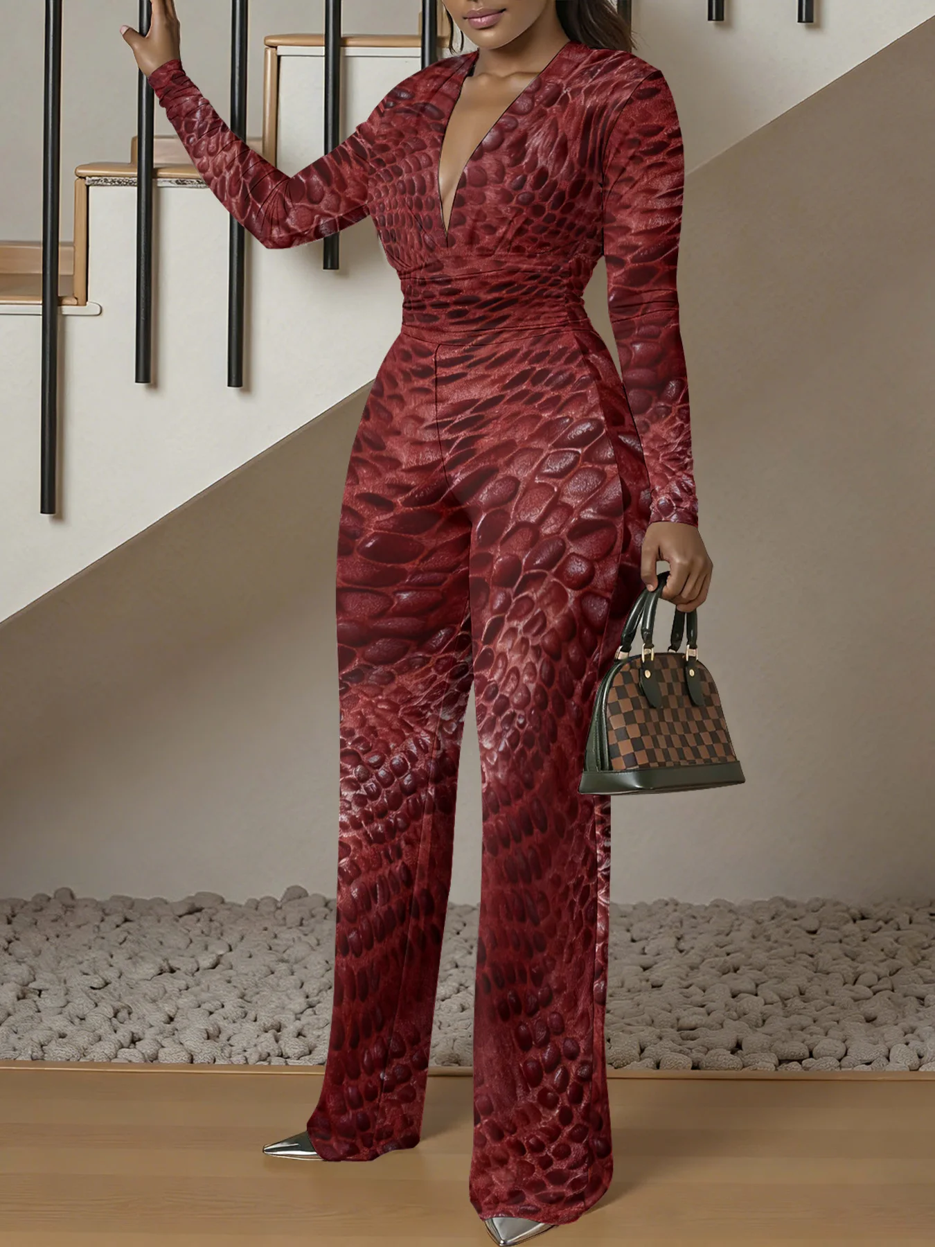 Macacão justo de manga comprida com decote em V, ideal para o outono, feminino, elástico, peça única, para a primavera, roupa de rua de luxo, para fes