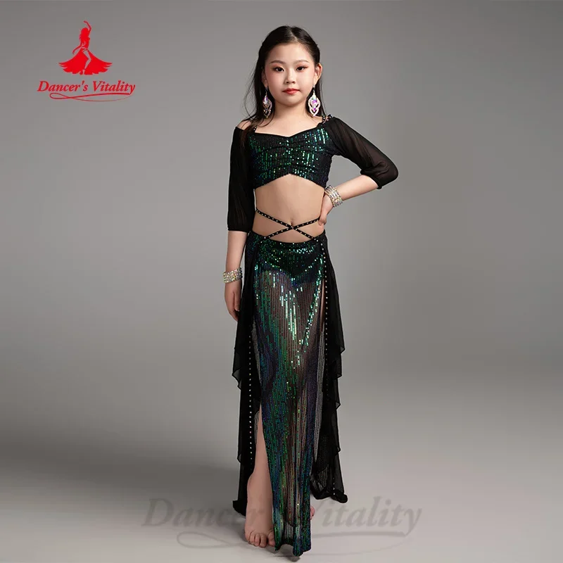 BellyDance Suit for Children Advanced Elegance Sequin Mesh Practice Clothes Girls\' Oriental Dance Professional Training Clothing